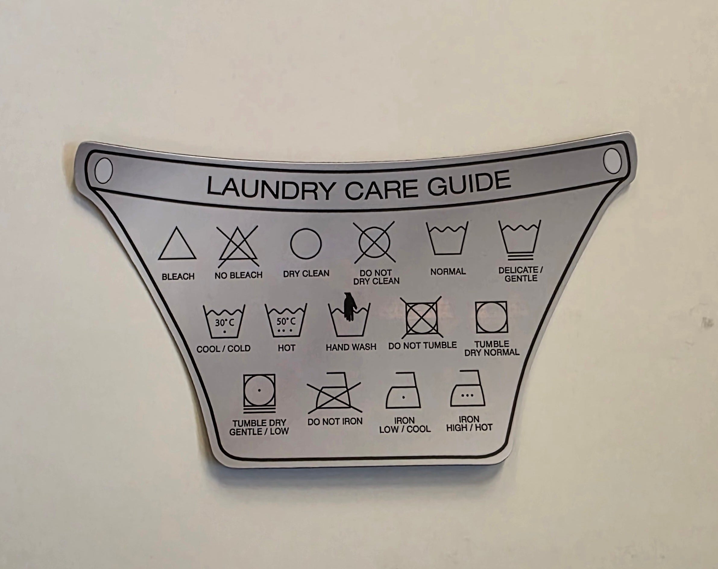Perfect Choice Laundry Care Guide Magnet showing washing symbols and instructions