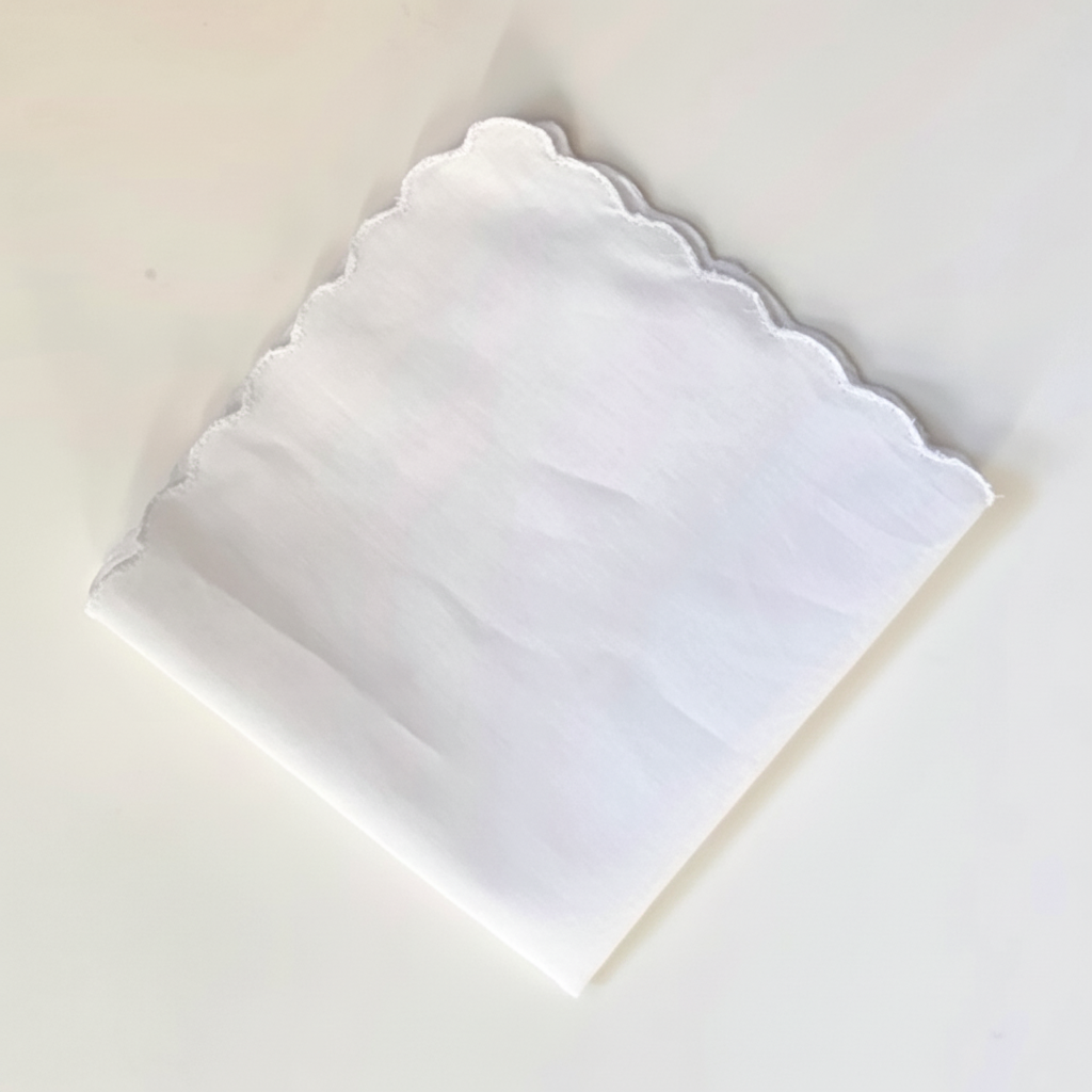 Perfect Choice Women's Premium White Handkerchief with scalloped edge on clean white background